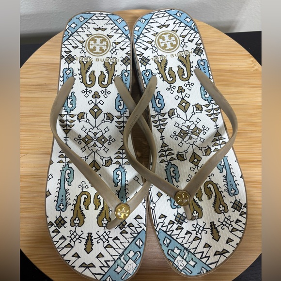 Tory Burch Patterned Platform Wedge Thong‎ Sandals Thandie All Over Print - Picture 4 of 12